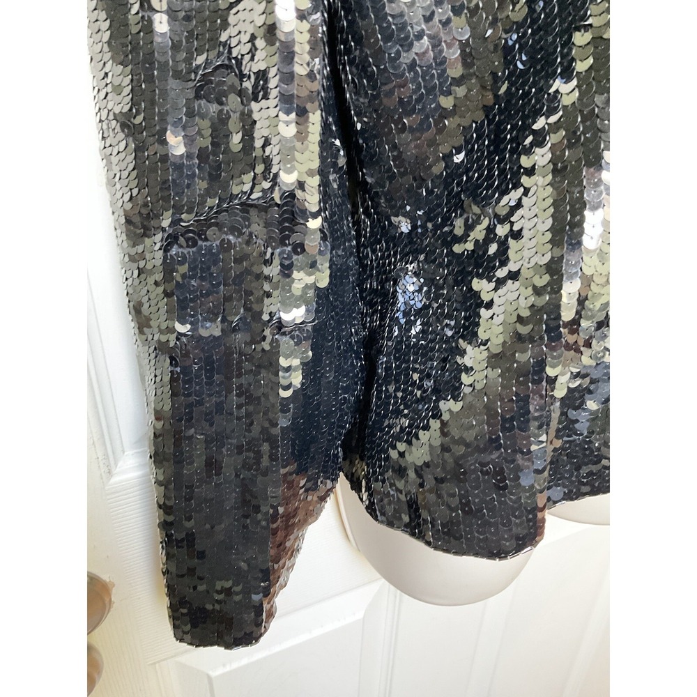Vintage Black Sequin Blazer Jacket Single Button V-Neck Evening Party Shimmer - Picture 3 of 16